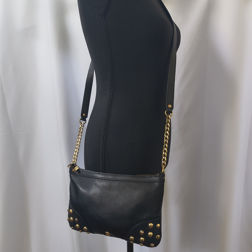 Y2K Juicy Couture Black Genuine Leather Studded Crossbody Bag - Picture 10 of 10